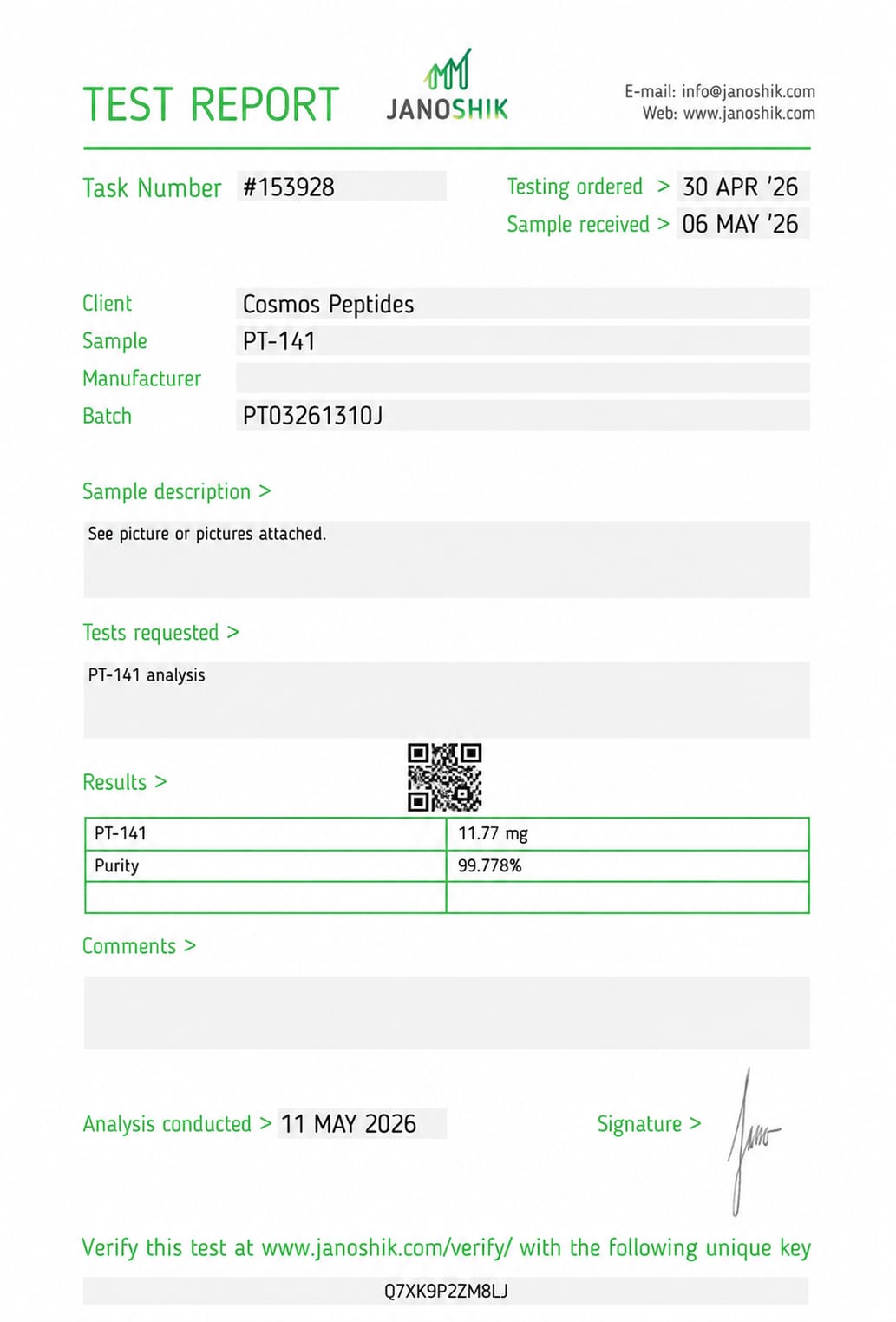 PT-141 lab test report