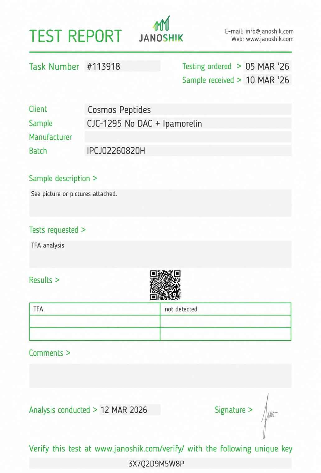 Blend CJC-1295 + Ipamorelin lab test report