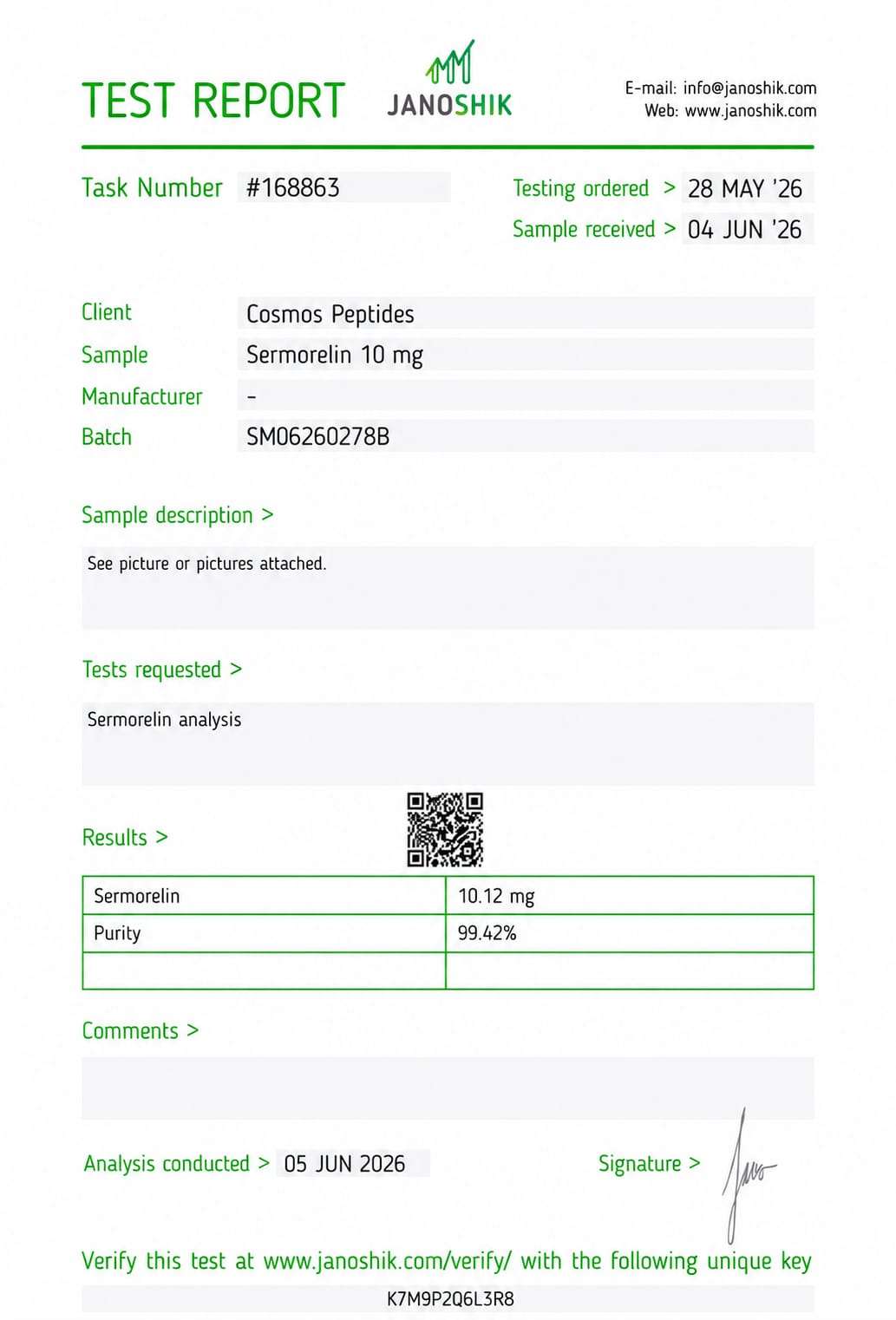 Sermorelin lab test report